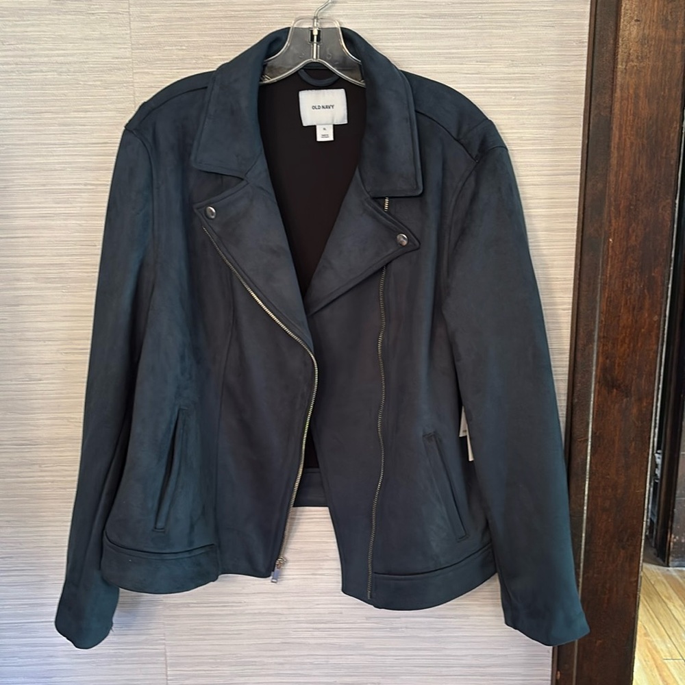 Old Navy faux suede Hunter green moto jacket XL